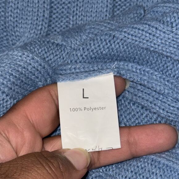Cardigan Sweater Women’s Large Blue Cable Knit Pockets Long Sleeve Button Preppy - Picture 8 of 9